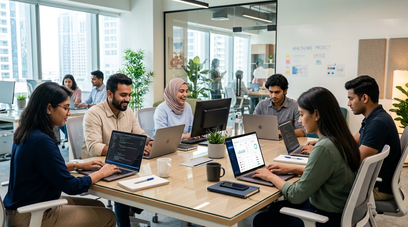 Qonkar Technologies Team Working in Modern Office